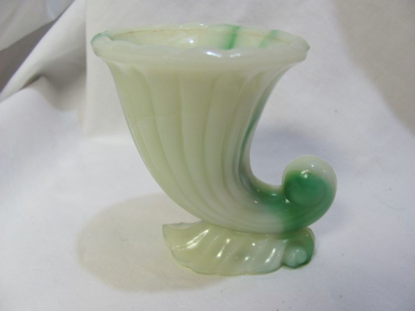 Akro Agate Unsigned Green Swirl Cornucopia  