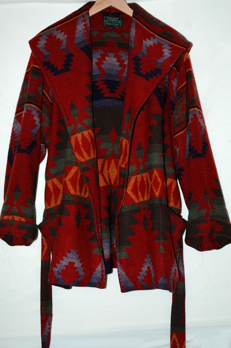 Vtg RALPH LAUREN NAVAJO Southwest Indian Wool BLANKET COAT Hooded Wrap 