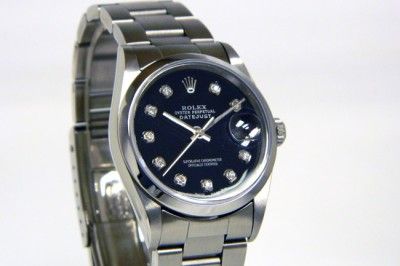   No Holes Steel Rolex Datejust Black Diamond Dial w/ Papers ~ 16200