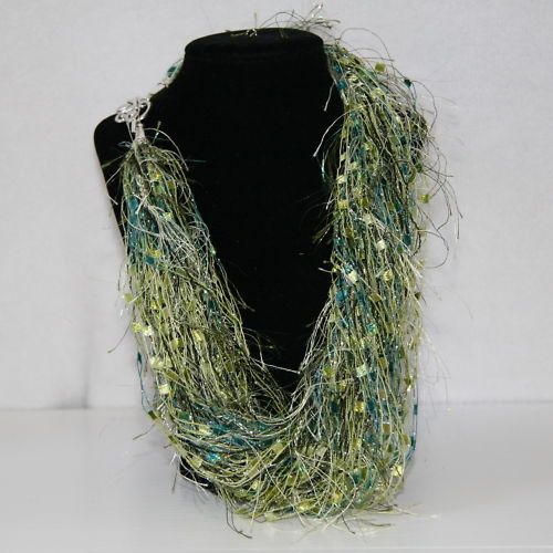 Eyelash Neckarfs  Trellis ribbon railroad yarn necklace  