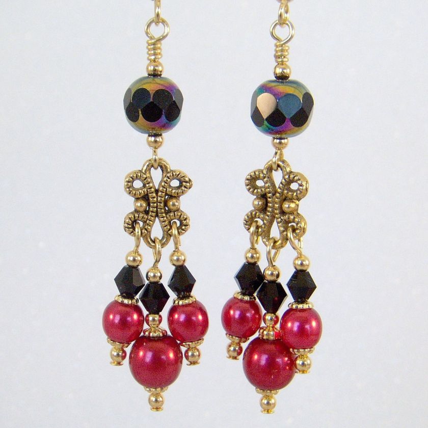   LUSTER CZECH PRECIOSA BEADS & RAINBOW JET AB CRYSTAL EARRINGS  