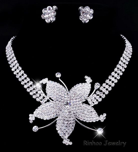 1Set rhinestone Flower wedding party jewelry set 18kgp  