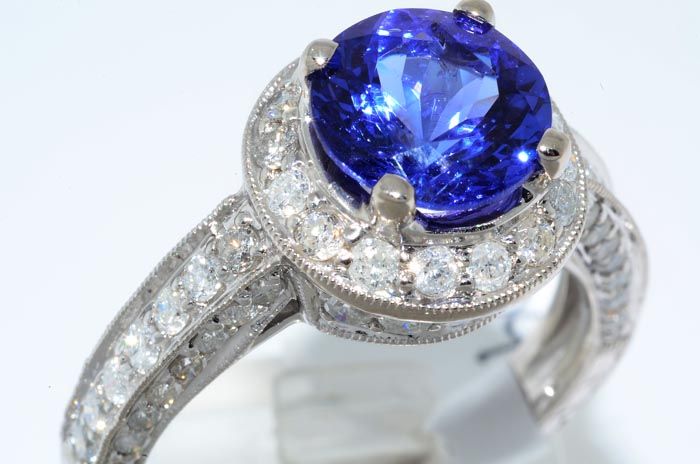 7000 3.67CT ROUND CUT AAA TANZANITE & DIAMOND RING SIZE 7.25  