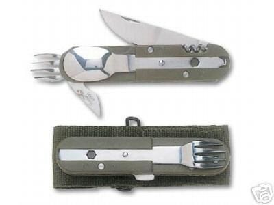 New 5 In 1 Camo Chow & Knife Utensil Set W/Sheath  