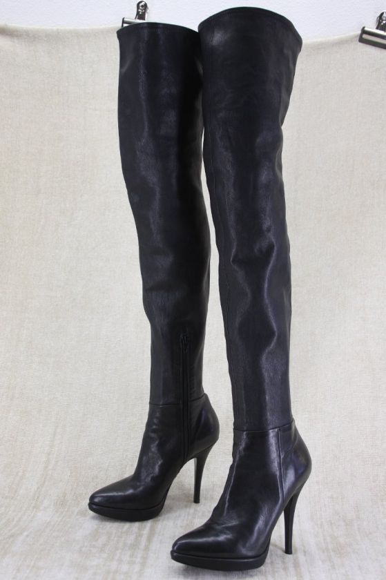 Vera Wang Lavender Olivia Over the Knee Stretch Leather Boots Black 