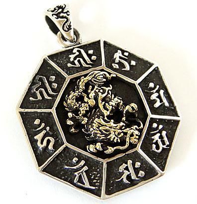 GOLD DRAGON TIBETAN ZODIAC STERLING 925 SILVER PENDANT  