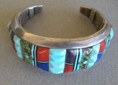 Zuni artist Lloyd Tsalabutie bracelet w/carved stones  