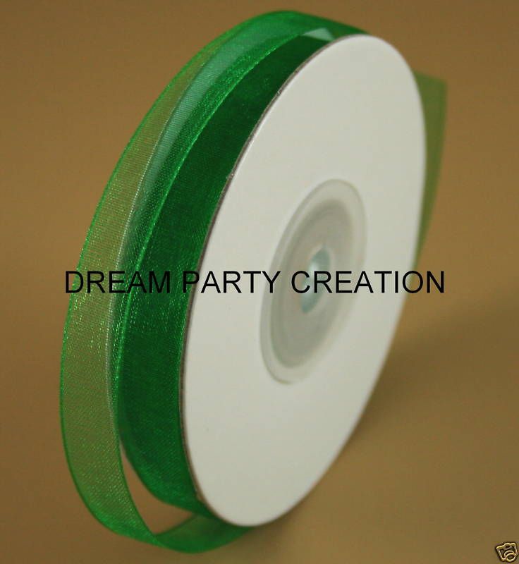 EMERALD GREEN 3/8 Wide ORGANZA PLAIN Ribbon 25 YDS  