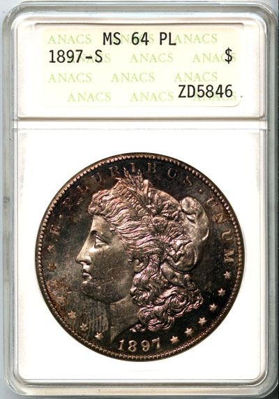 1897 S $1 Silver Morgan Dollar MS 64 PL ANACS Certified  