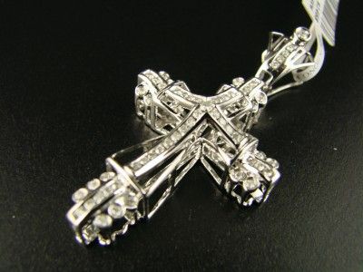 14K WHITE GOLD SI PAVE DIAMOND CROSS PENDANT .78 CT  