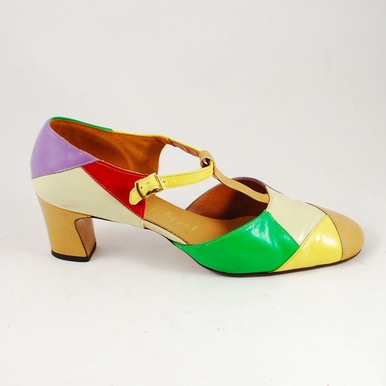 Glorious Vintage 1960s 70s T Strap Shoes Multicolor  