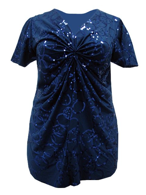 LADIES PLUS SIZE BLUE SEQUIN TOP #66  