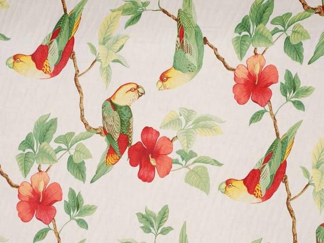 Green Red Parrot Tropical Bird Drapery Upholstery Fabri  