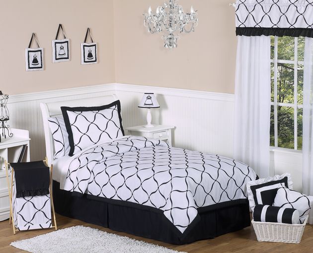 GIRLS LUXURY BLACK WHITE TWIN CHILDREN TEEN BEDDING SET  