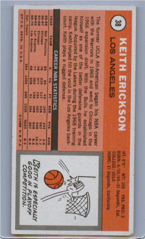 1970/71 Topps BKB #38 Keith Erickson Lakers  