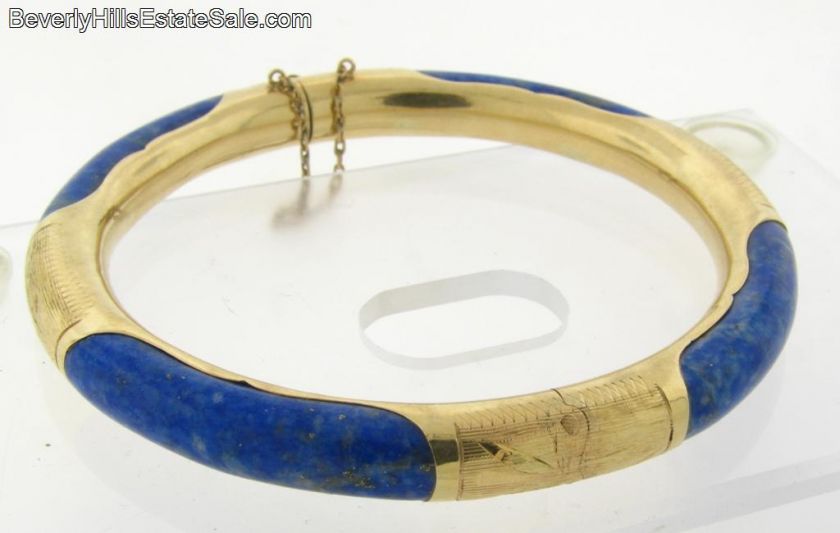 Lovely Vintage Chinese 14k Gold & Lapis Bangle Bracelet 23.6 grams 