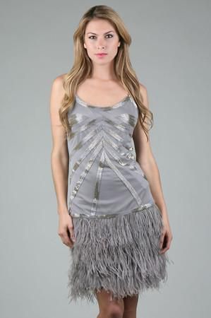 NWT Sue Wong N0180 PLATINUM OSRTRICH feather Cocktail evening prom 