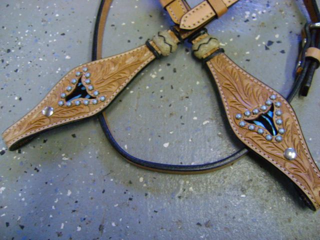 TURQUOISE BLUE ZEBRA MAD COW BRAND CUSTOM LEATHER WESTERN SHOW BRIDLE 