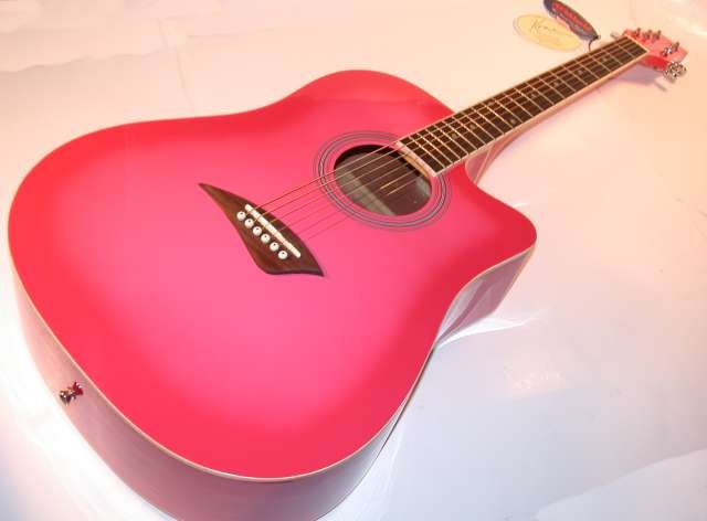 Kona K1 Acoustic Dreadnought Guitar, DAddario Strings PINK  