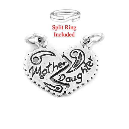 SILVER MOTHER DAUGHTER SPLIT HEART CHARM W/ SPLIT RING  