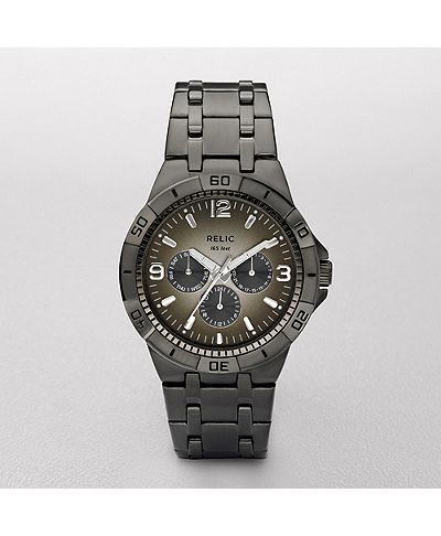 RELIC GUNMETAL S/STEEL DEGRADE GREY MULTI FUNCTION DIAL MENS WATCH 