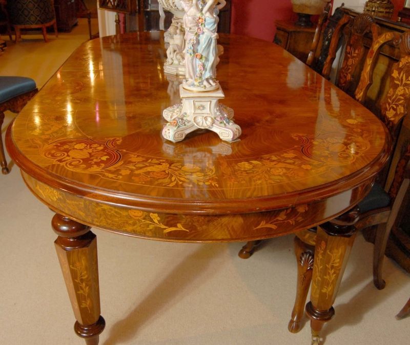 Ft Italian Marquetry Dining Table 8 Queen Anne Chair  