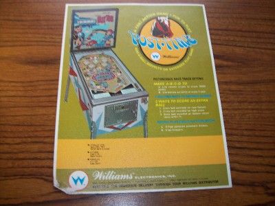 1969 WILLIAMS POST TIME PINBALL MACHINE FLYER AAB RARE  