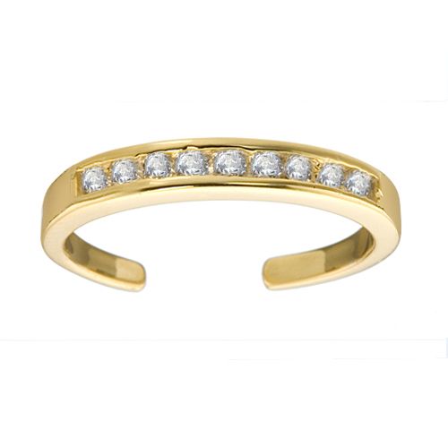 14K Gold over .925 Silver White CZ Channel Set Toe Ring  