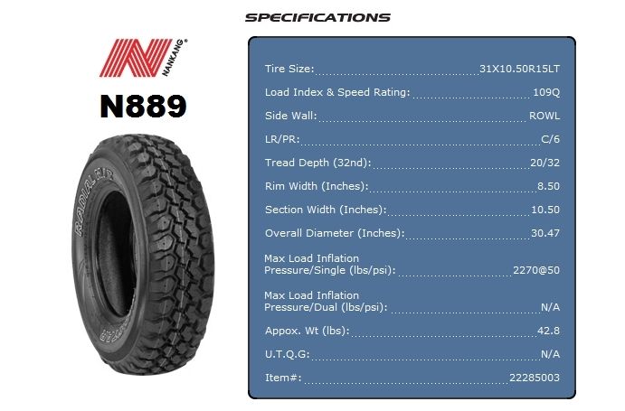 NEW TIRES NANKANG N889 31X10.50R15LT 15 MUDSTAR TRUCK  