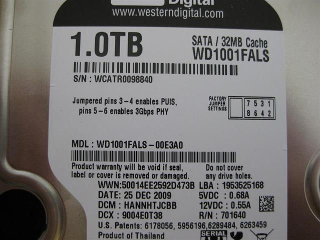 Western Digital Caviar Black 1 TB,Internal,7200 RPM,3.5 (WD1001FALS 