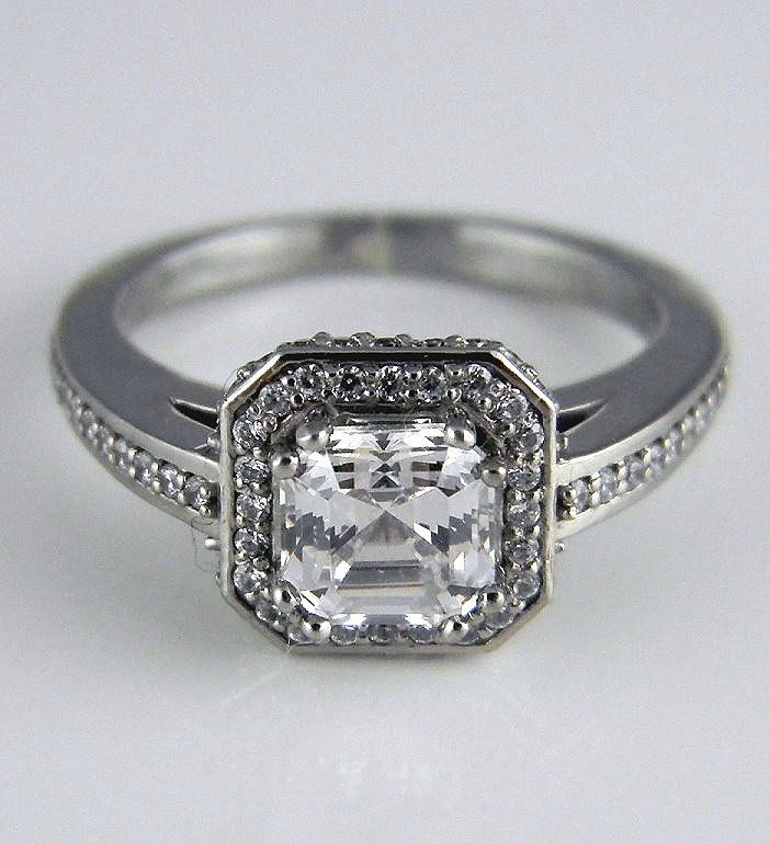   PRINCESS OR ASSCHER CUT HALO SOLITAIRE ENGAGEMENT RING SOLID PALLADIUM