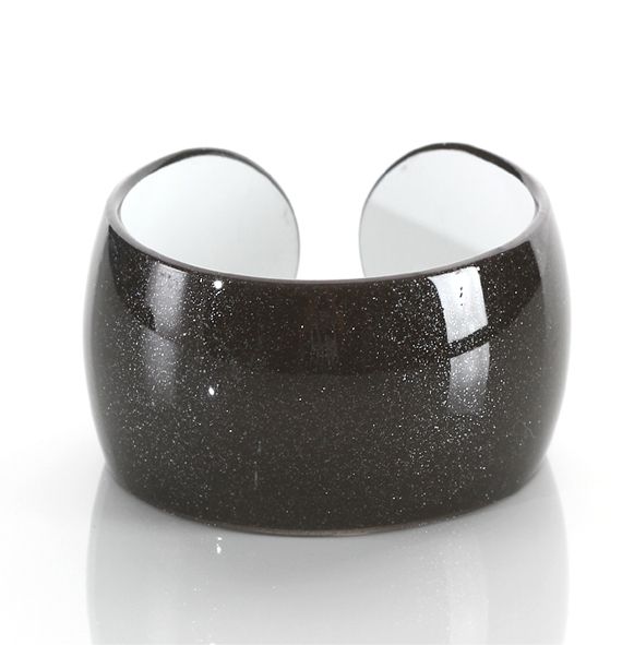 BR2103BK/Black Open Ended Lucite Resin Bangle Bracelet  