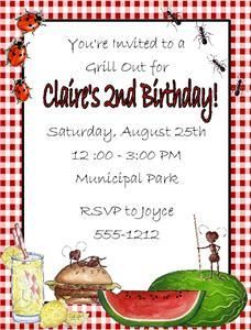 Picnic bbq gingham ants watermelon birthday invitation  