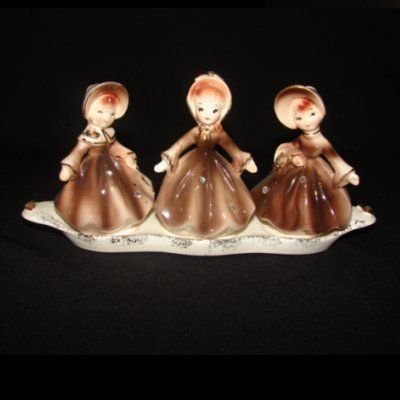 RARE Vintage Enesco Girl Bell, Salt Pepper Shakers with Tray  