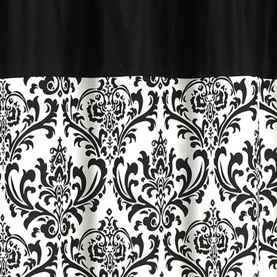   DESIGNS ISABELLA BLACK & WHITE SCROLL GIRLS TEEN FABRIC SHOWER CURTAIN