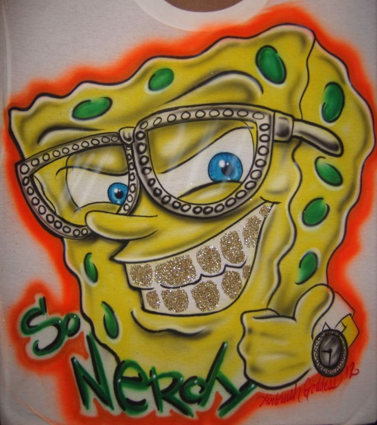 Airbrush Sponge Bob Custom Shirt with Bling Bling  