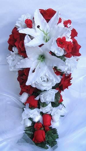 21pcs LILY Bridal bouquet wedding flowers RED / WHITE  