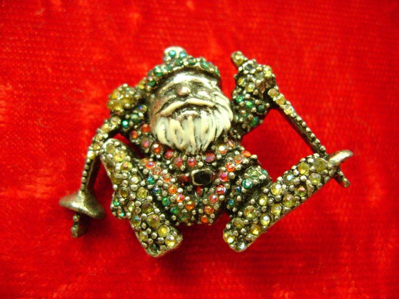 VINTAGE SKIING SANTA RHINESTONE SILVER PIN/BROOCH  