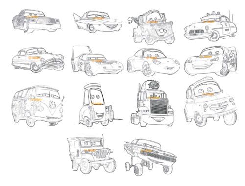 Set of 14 SKETCH DISNEY PIXAR CARS Cross Stitch PATTERN  