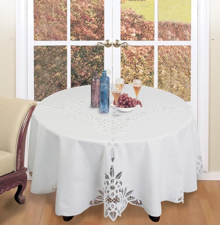 Holiday Battenburg White 68 Round Fabric Tablecloth  