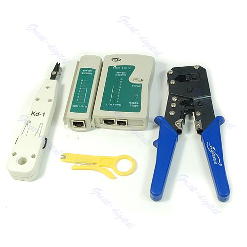 RJ45 RJ11 Lan Cable Tester +Crimper +Pliers+Impact Tool  