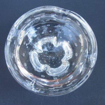   Art Glass Heavy Crystal Controlled Bubble Ashtray Bowl Dish Hand Blown