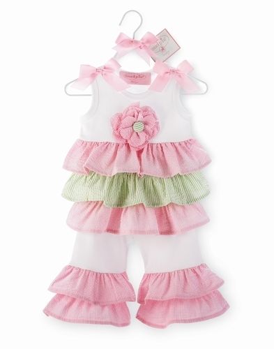 NWT MUD PIE SEERSUCKER 2 PIECE DISCO RUFFLE SET 0 6 MO  