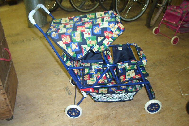 NEW DOLL STROLLER DOUBLE 4 KIDS GIRL DARK BLUE  