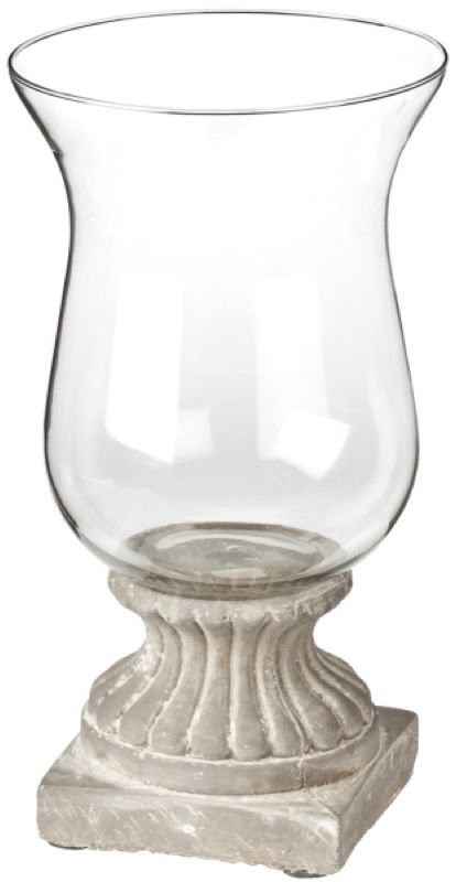 Pair Stone Base Glass Hurricane Pillar Candle Holder  