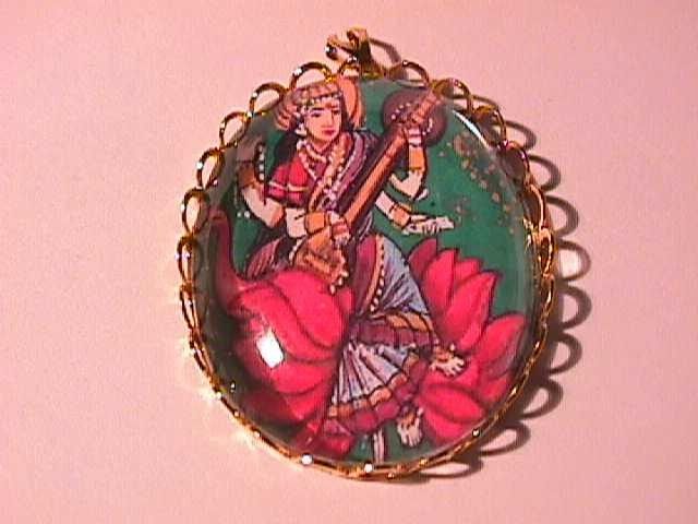 40x30mm Hindu Goddess Sarasvati Pendant D  