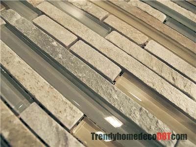 1SF  Beige Green Natural Stone Glass Mosaic Tile Kitchen Backsplash 