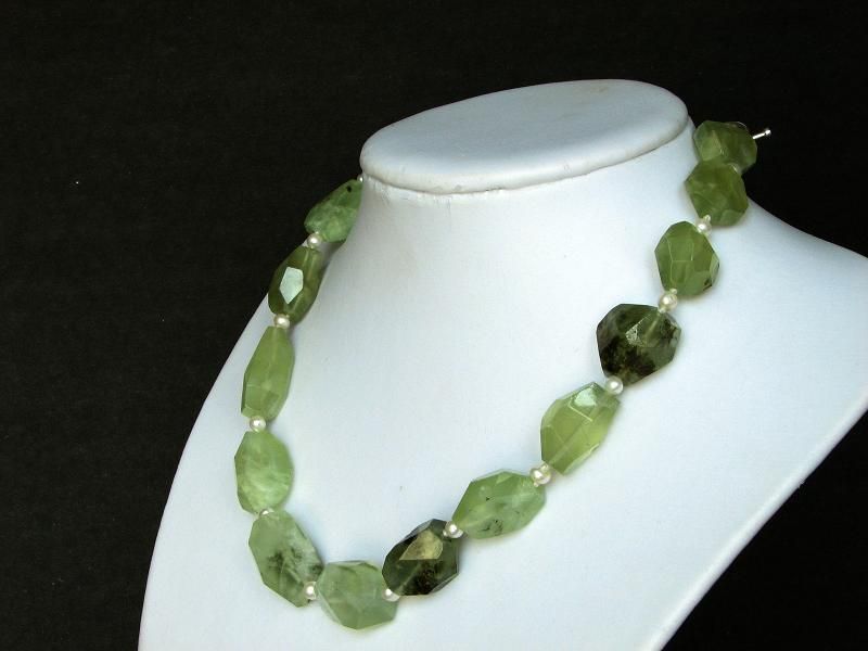 Necklace Green Garnet Large 23mm Facet Chunks 925  