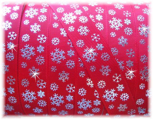 CHRISTMAS SILVER SNOWFLAKE SPARKLE GROSGRAIN RIBBON  