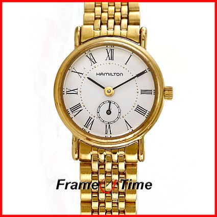 Hamilton Ladies Vintage Gold White Roman Dial Dress 6208 Watch  